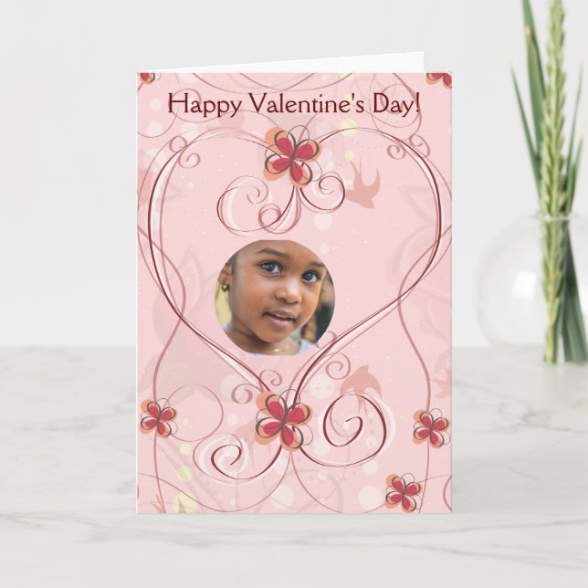 Happy Valentine's Day Heart Flowers Photo Holiday Card (Front)