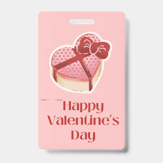 Happy Valentine's Day Heart Gift Box Tag ID Badge