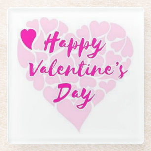 "HAPPY VALENTINE'S DAY" HEART GLASS COASTER