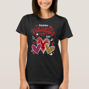 Happy Valentines Day Heart Leopard Buffalo Plaid H T-Shirt