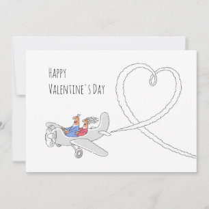 Happy Valentine's Day Heart Love Couple Airplane Holiday Card