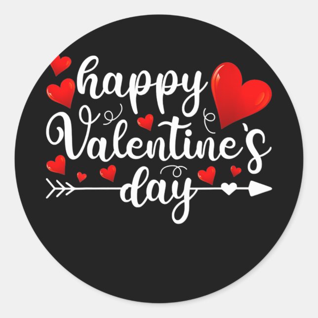 Happy Valentines Day Heart Love Cute Valentine Classic Round Sticker (Front)
