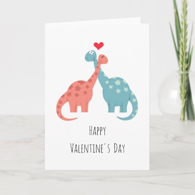 Happy Valentine's Day Heart Love Dinosaurs Holiday Card (Front)
