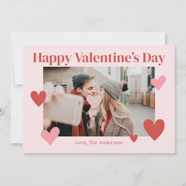 Happy Valentines Day Heart Pink Photo Card (Front)