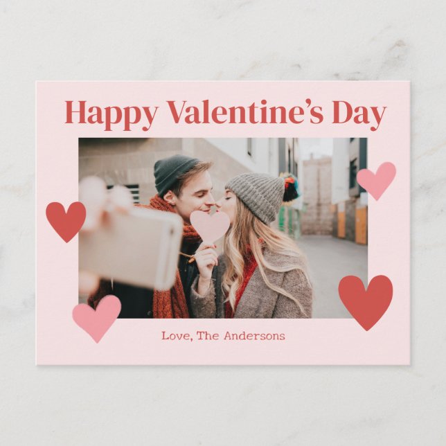 Happy Valentines Day Heart Pink Photo Card (Front)