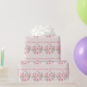 Happy Valentine's Day Heart Pink Roses Wrapping Paper