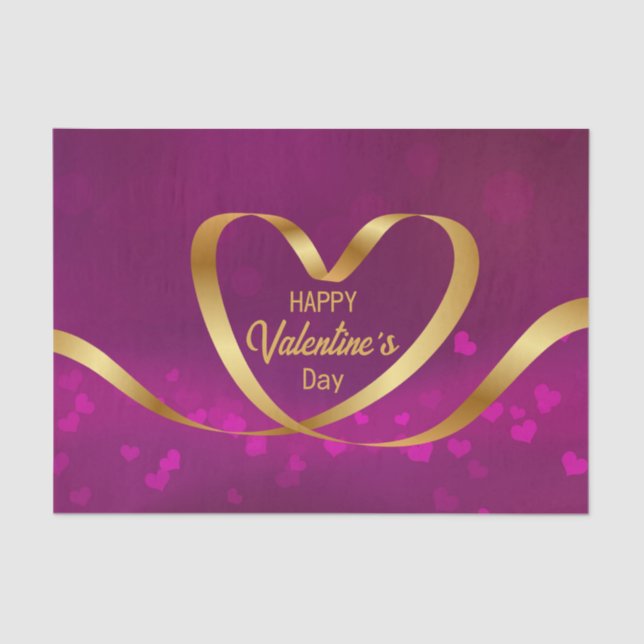 Happy Valentine's Day Heart Ribbon Gold Purple Tissue Paper (Front)
