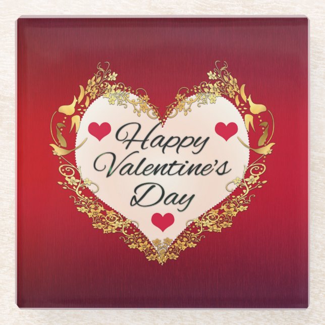 Happy Valentine's Day Heart Shape-47949 Glass Coaster (Front)