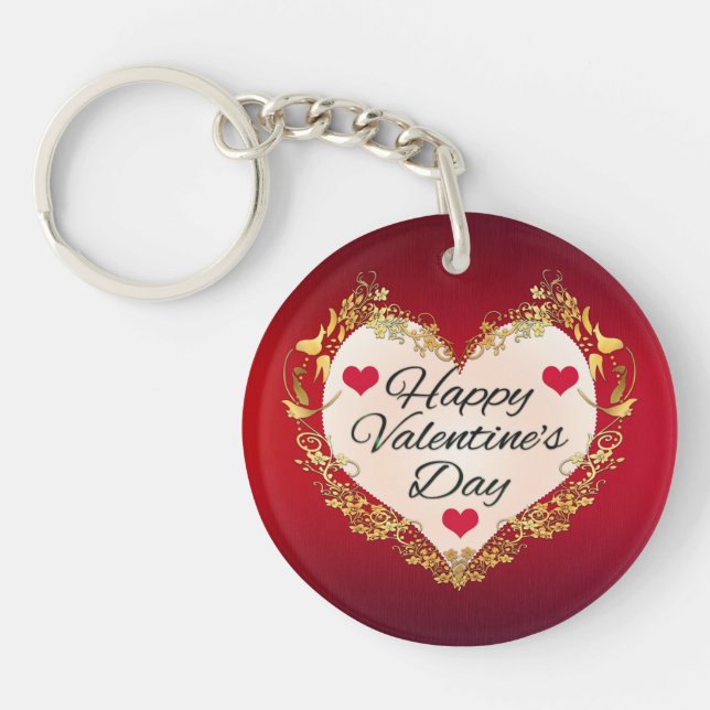 Happy Valentine's Day Heart Shape-47949 Key Ring (Front)