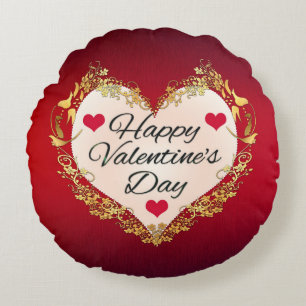Happy Valentine's Day Heart Shape-47949 Round Cushion