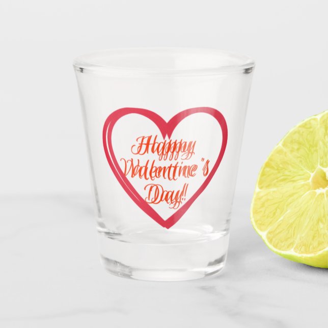 Happy Valentine's Day Heart Shaped Logo Shot Glass (Front)