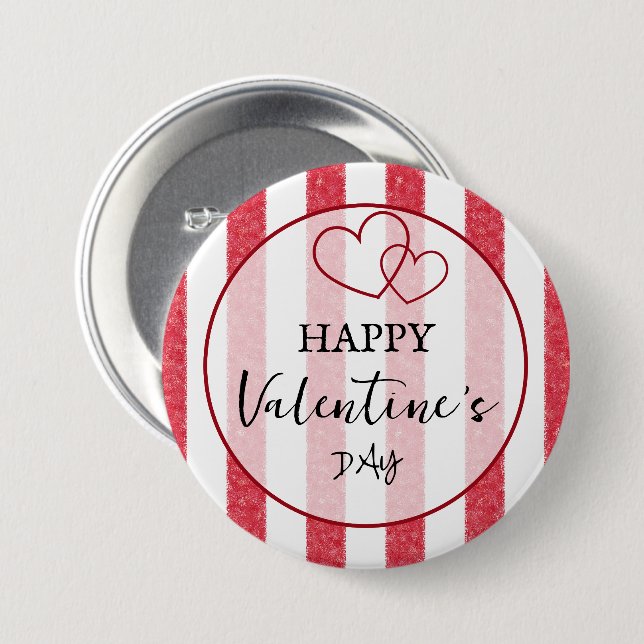 Happy Valentine's Day Heart Stripes Button (Front & Back)