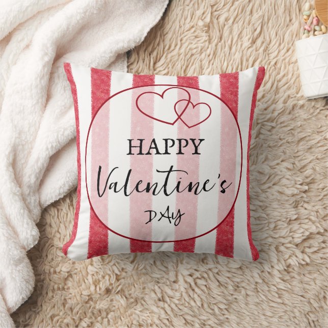 Happy Valentine's Day Heart Stripes Cushion (Blanket)