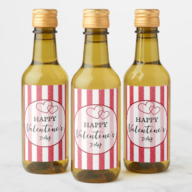 Happy Valentine's Day Heart Stripes Wine Label (Bottles)