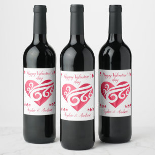 Happy Valentine's Day Heart  Wine Label