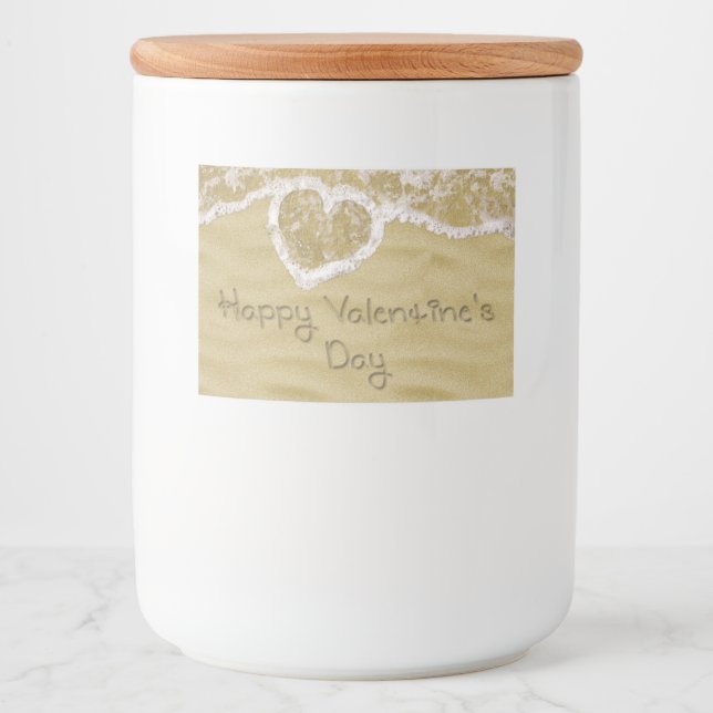 "Happy Valentine's Day" Heart written in Sand Food Label (Front)