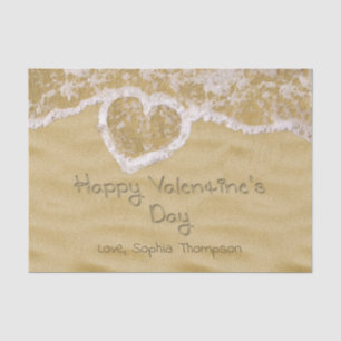 "Happy Valentine's Day" Heart written in Sand Tissue Paper