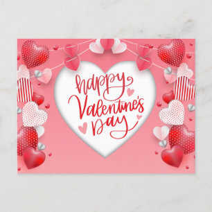 Happy Valentine's Day Hearts and Decorations Holiday Postcard