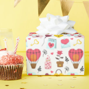Happy Valentine's Day Hearts, Balloons and Flowers Wrapping Paper