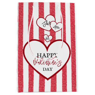 Happy Valentine's Day Hearts Chalk Stripes Medium Gift Bag