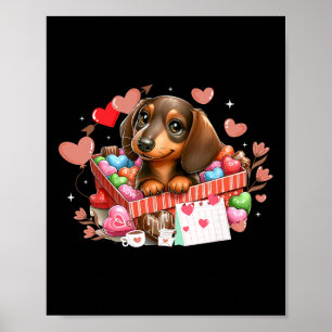 Happy Valentine's Day Hearts Cute Dachshund Dog Lo Poster