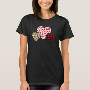 Happy Valentines Day Hearts Leopard Buffalo Plaid  T-Shirt