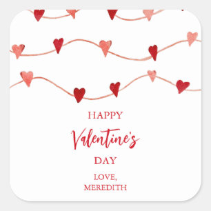 Happy Valentine's Day Hearts on a String Square Sticker