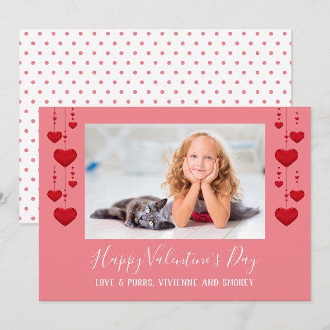 Happy Valentine's Day Hearts Pink Flat Photo Card (Front/Back)
