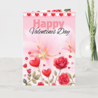 Happy Valentines Day Hearts & Roses Holiday Card