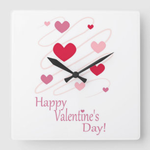 "HAPPY VALENTINE'S DAY" HEARTS SQUARE WALL CLOCK