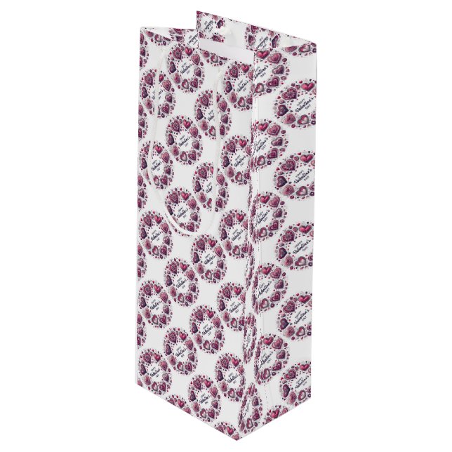 Happy Valentine's Day Hearts Wine Gift Bag (Front Angled)
