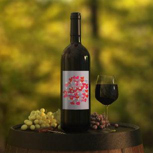 Happy Valentine's Day hearts Wine Label