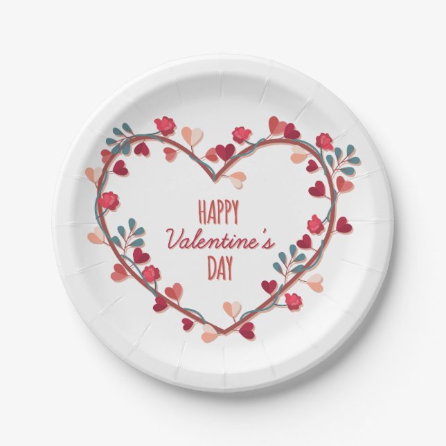 Happy Valentine's Day Hearts Wreath | Paper Plate (Front)
