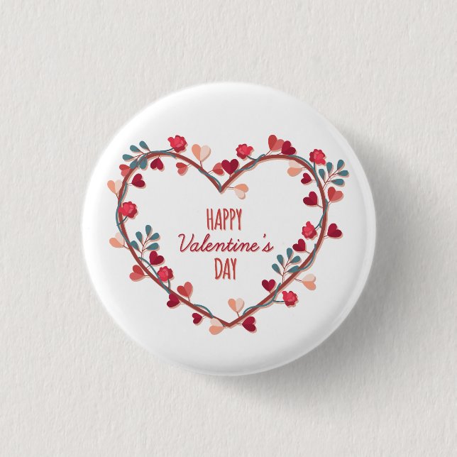 Happy Valentine's Day Hearts Wreath | Pin Button (Front)