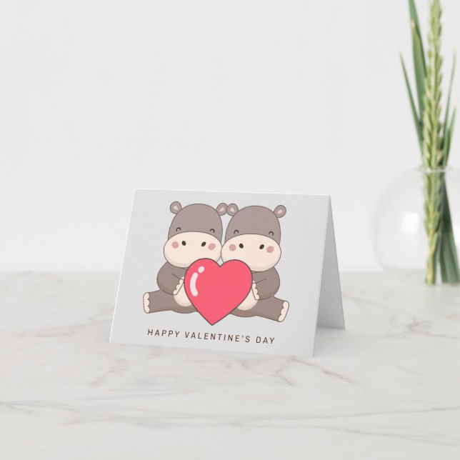 Happy Valentine's Day | Hippos Thank You Card (Front)