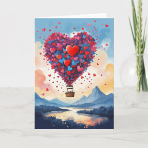 Happy Valentine's Day hot air balloon Holiday Card