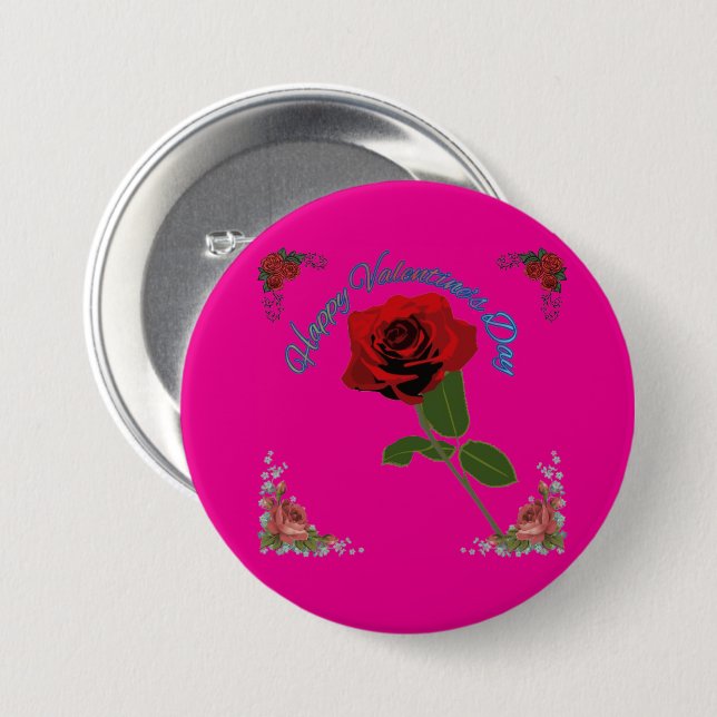 Happy valentine's day hot pink 7.5 cm round badge (Front & Back)