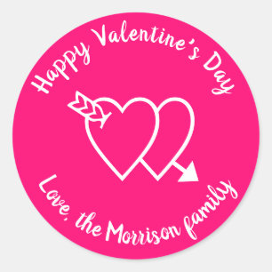 Happy Valentine's Day hot pink hearts custom  Classic Round Sticker