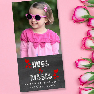 Happy Valentine's Day Hugs Kisses Chalkboard Photo Holiday Card