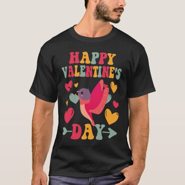 Happy Valentines Day Hummingbird Heart Love Groovy T-Shirt (Front)