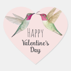 Happy Valentine's Day Hummingbirds   Heart Sticker