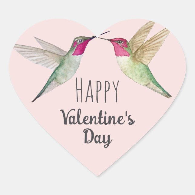 Happy Valentine's Day Hummingbirds   Heart Sticker (Front)