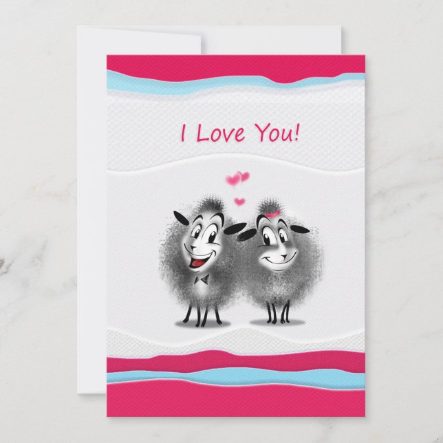 Happy Valentine's Day! I Love  You! Cute Sheeps Holiday Card (Front)