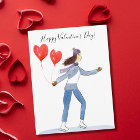 Happy Valentine's Day Ice Skater Watercolor