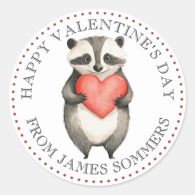 Happy Valentine's Day Kid's Animal Heart Classic Round Sticker (Front)