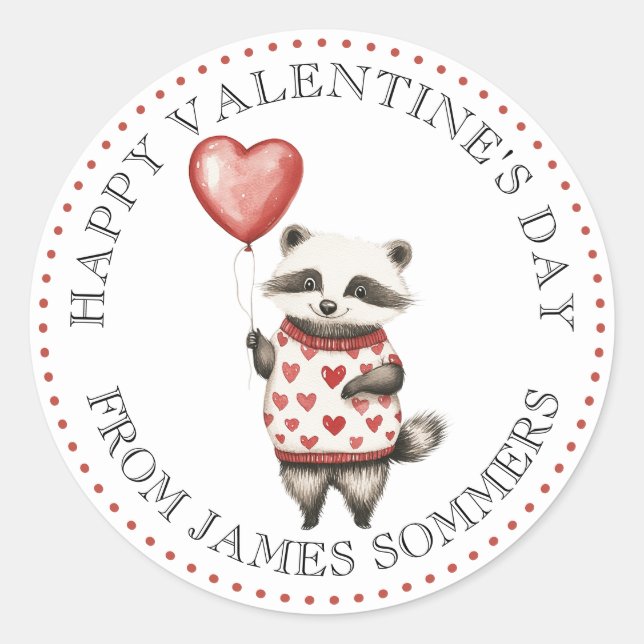 Happy Valentine's Day Kid's Animal Heart Classic Round Sticker (Front)