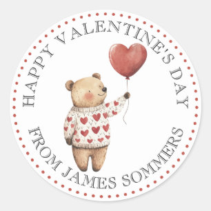 Happy Valentine's Day Kid's Bear Heart Classic Round Sticker