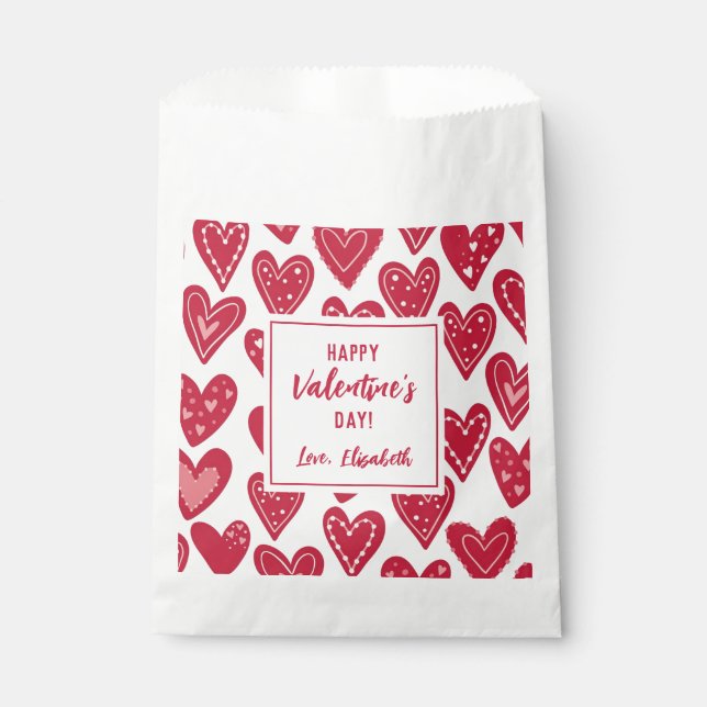 Happy Valentines Day Kids Classrooom Red Hearts Favour Bags (Front)