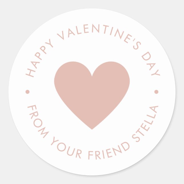Happy Valentine's Day Kid's Cute Blush Pink Heart  Classic Round Sticker (Front)