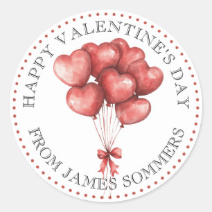 Happy Valentine's Day Kid's Red Watercolor Hearts Classic Round Sticker